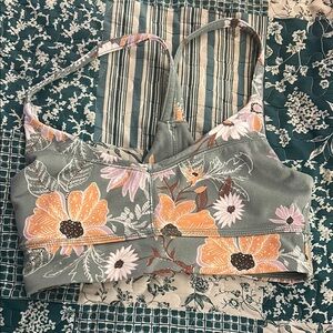 Gray and Orange Sleeveless Crop Bustier Tank Top